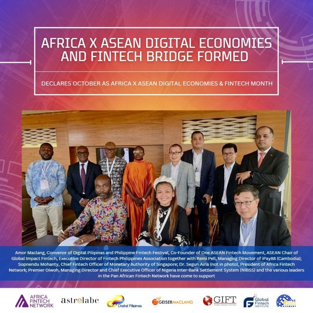 MOU signed amongst GFI, Africa Fintech Network & One ASEAN Fintech Movement to collaborate on education programs in Africa & ASEAN countries to advance development of digital economy & fintech ecosystems